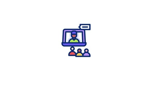 Animated Virtual Meeting Icon in Flat Design