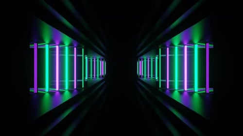 Purple And Turquoise Neon Side Lights In Corridor Background Vj Loop In 4K
