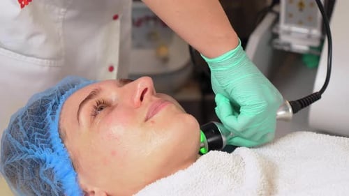 Beautiful Woman Getting Face Lifting Procedure at Cosmetology Clinic Beauty Treatment Concept