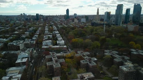 Aerial Panoramic View of Residential Urban Borough in Metropolis in Autumn