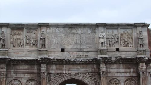 View of the upper part of the Arch of Constantine, Rome, Italy.