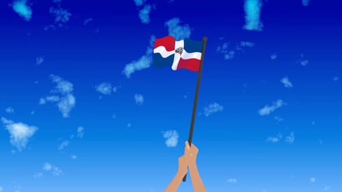Waving Dominican Republic Flag Animation Against Blue Sky