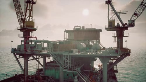 Oil Rig Platform in Ocean