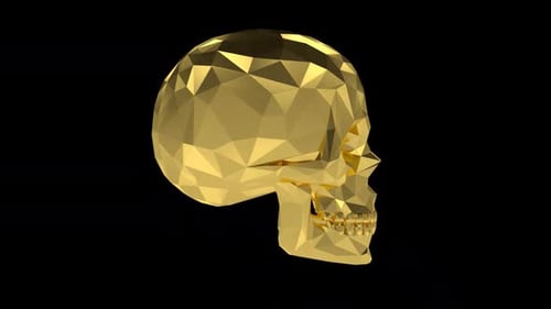 3D Golden Skull Low Polly Alpha Loop