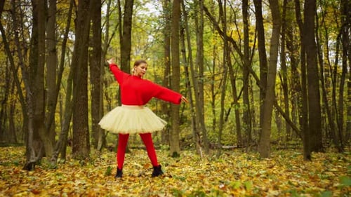 Ballet Dancer Poses in an Autumn Forest