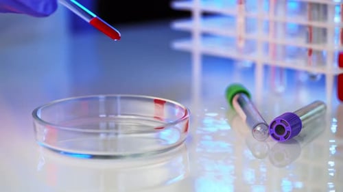 Dropper Adding Blood Sample to Petri Dish
