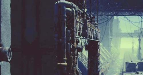 Futuristic Derelict Industrial Environment Camera Pan