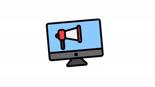 Flat Design Computer Monitor with Megaphone Broadcasting Animation