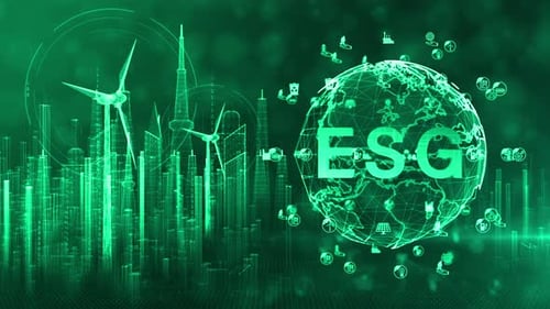 Futuristic Green ESG Concept with Global Technology Cityscape