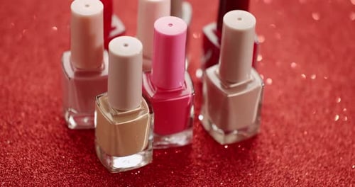 Assortment of Nail Polish Bottles Dolly Shot