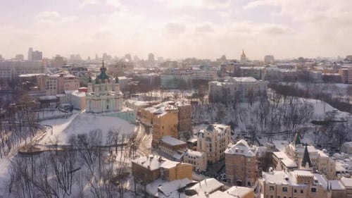 Aerial Panoramic Landscape of Beautiful City Buildings and the Church