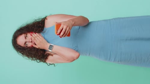 Woman Use Smartphone Typing Browsing Loses Becoming Surprised Sudden Lottery Result Bad Fortune
