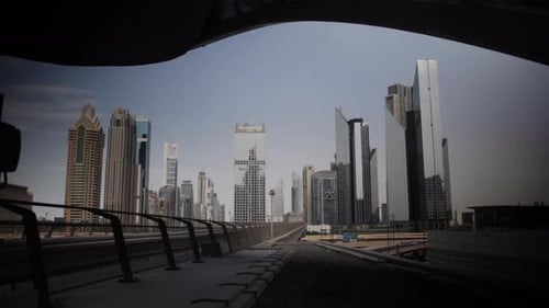 Futurista, Futurismo, Dubai, arranha-céu, centro da cidade, edifícios, paisagem urbana, vida urbana, arquitetura, ônibus