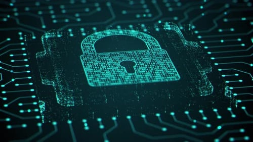 Security Hologram Virtual Hud Pin with Shield and Lock Concept of Finance Data Privacy and