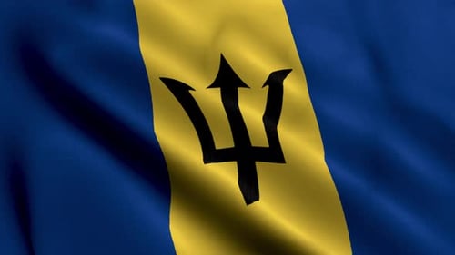 Waving Flag of Barbados with Realistic Fabric Texture