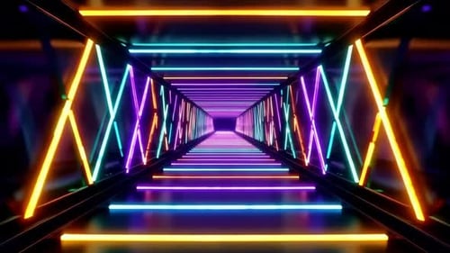 Futuristic Sci Fi Neon Glowing Tunnel Corridor