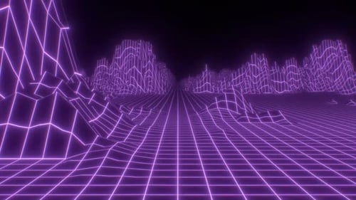 Fly Through Rainbow Retro Neon Synthwave Low Poly Mountain Landscape