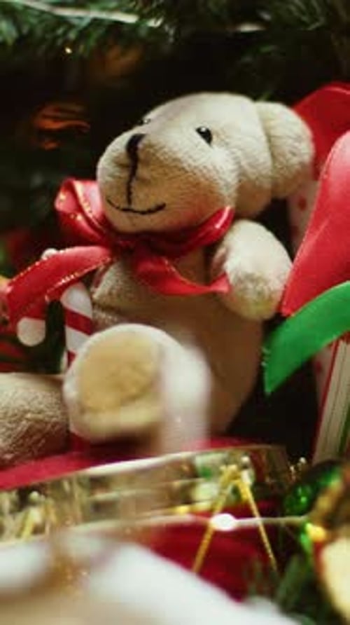 Rotating Christmas Teddy Bear Ornament With Festive Decorations