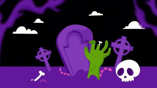Halloween Cartoon Zombie Hand In The Graveyard On Alpha Channel