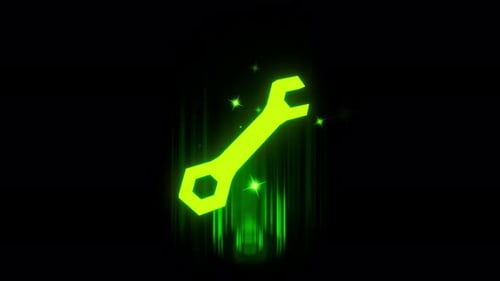 Neon Glowing Wrench Icon with Digital Light Streaks