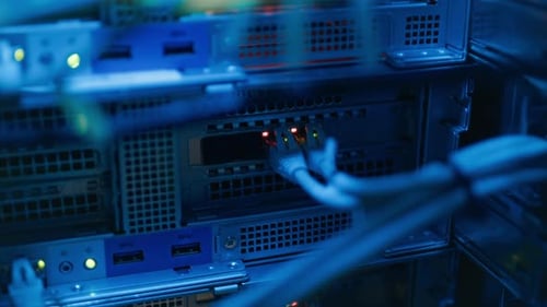 Close Up of Server Lights and Cables