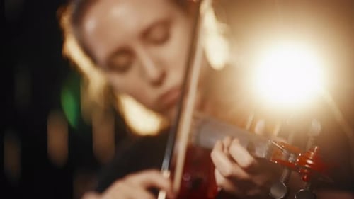 Fabulous Sounds of Violin Solo of Talents Female Musician Closeup View Fascinating Cinematic Details