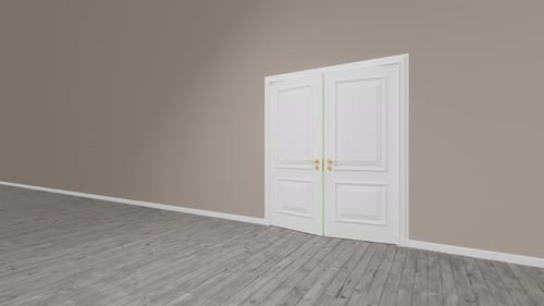 White door opening on green screen background