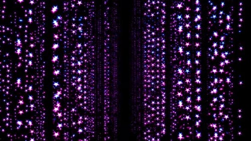Seamless corridor of sparkling purple and blue star particles bokeh or glitter garland vj loop 3d