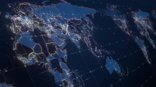 Futuristic Digital World Map with Global Network Connections