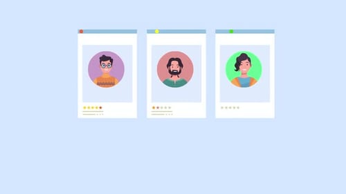 Flat Design User Profile Cards Review Animation