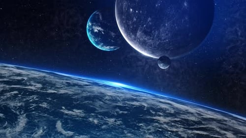 3D Motion Graph Planet Earth Blue Brown Elements Orbits at Orange Sun with Halo Eclipse in Space