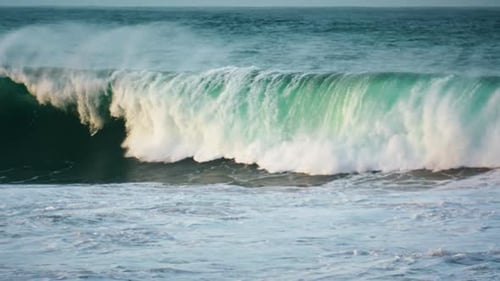 Furious Waves Breaking Ocean Surface. Dangerous White Water Rolling Foaming on Stormy