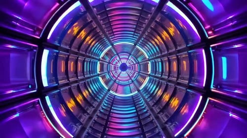 Futuristic SciFi Neon Tunnel Loop with Glowing Blue and Purp