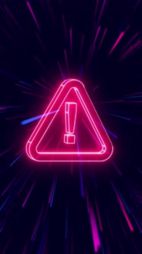 Glowing neon pink warning sign moving fast