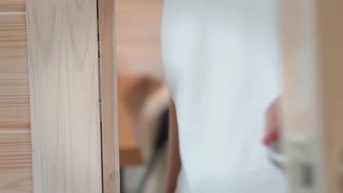 Opening Wooden Door with Modern Silver Handle