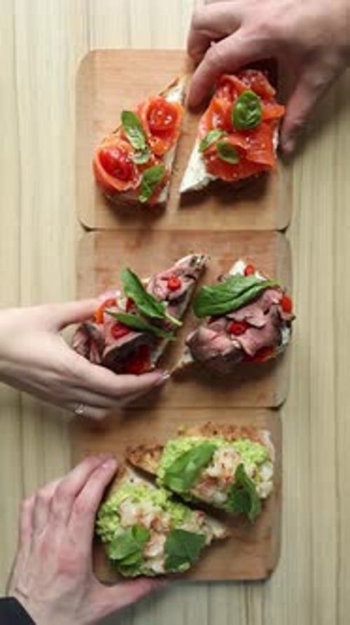 delicious salmon bruschetta in the restaurant