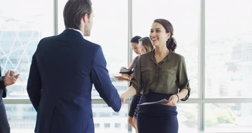 Business Handshake in Bright Modern Office Building