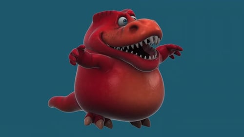 Fun 3D cartoon dinosaur doing fitness (with alpha channel included)