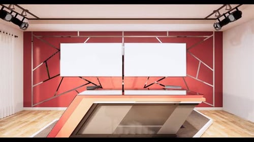 Modern Studio Set with Red Geometric Backdrop