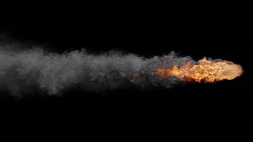 Side View of Isolated Looping Fire and Smoke Meteor with Alpha Channel