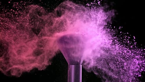 Makeup Brush with Colored Powder Filmed on a Highspeed Camera at 1000 Fps