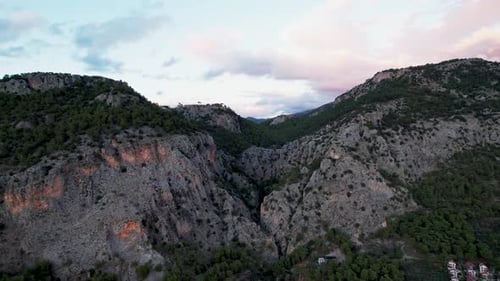 Aerial View of Mountainous Landscape at Sunset