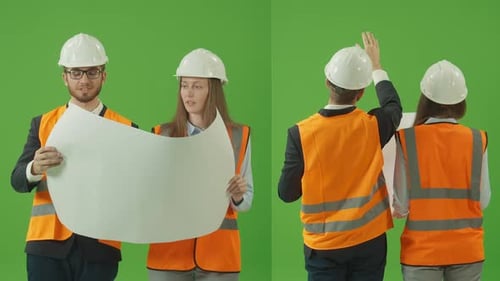 2In1 Split Green Screen Designers Man and Woman are Discussing a Project