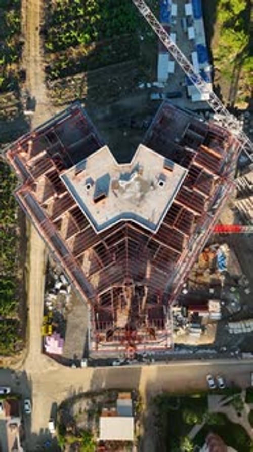Vertical Video Aerial View Construction Site Work on Site