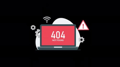 Página de erro 404 não encontrada no vídeo de animação do conceito de tela do laptop - transparente