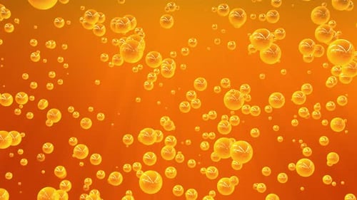 Nahtlose Loop-Animation transparenter orangefarbener Blasen, die sanft auf einem glänzenden Hintergrund schweben