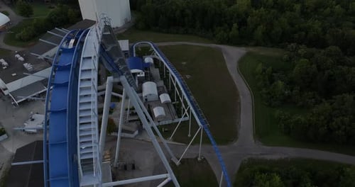 Aerial view of a roller coaster in Mason, United States.