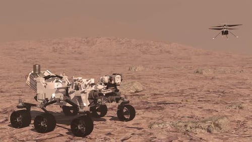 Mars Perseverance Rover with Ingenuity Drone on Red Planet