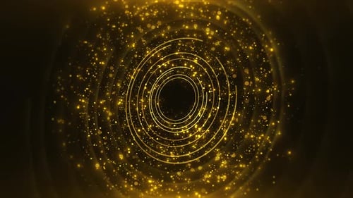 Golden glitter circle sparkling light. Shining Christmas particles sparkles ring black background. L