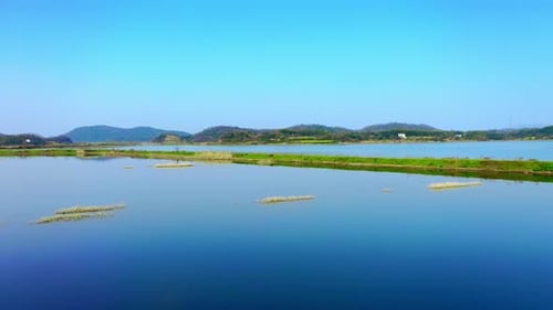 An empty scene of a large-scale freshwater crab aquaculture farm